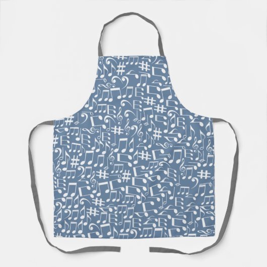 Tablier Smokey Blue avec des notes de musique blanches dan (Recto)