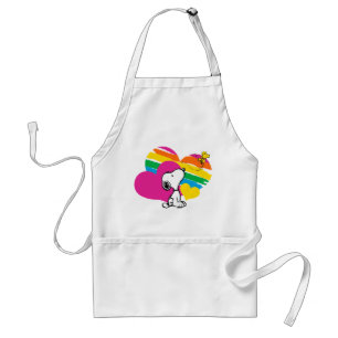 Tablier Snoopy et Woodstock   Coeurs arc-en-ciel