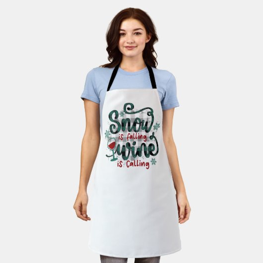 Tablier Snow is Falling Wine is Calling Christmas Apron (Porté)