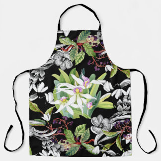 Tablier Snowdrops & Orchidées : Motif noir croisé