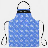 Tablier Snowflakes blanc, Bleu, Votre nom, Personnaliser (Recto)