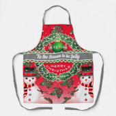 Tablier Snowman avec baies Holly et VOTRE NOM sur RED (Recto)