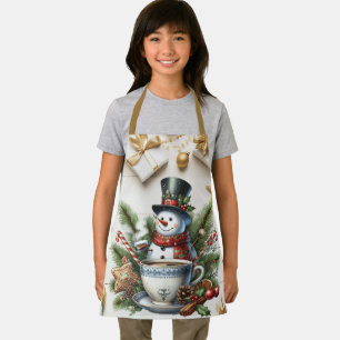 Tablier Snowman Cute Niché Dans Des Bouges De Pins Chocola