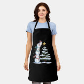 Tablier Snowman Merry Christmas Santa Claus Tree Snow Fami (Porté)