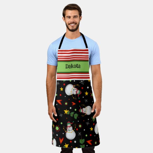 Tablier Snowman Motif Black Custom Inspirivity (Porté)