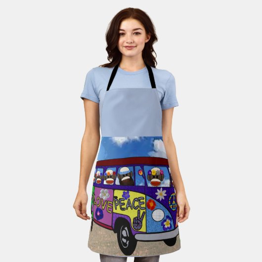 Tablier Sock Monkey Peace Bus  (Porté)