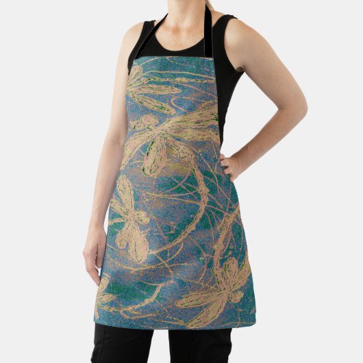 Tablier Soft Gold Dragonflies on Vintage Turquoise & Lilac (Insitu)