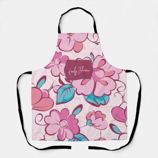 Tablier Soft Pink Bloom Floral Pattern Custom Name (Recto)