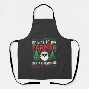 Tablier Sois gentil avec le Père Noël agriculteur de Noël