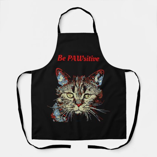 Tablier Sois PAWsitive, drôle de citation de chat (Recto)