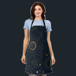 Tablier Soleil céleste et Lune mystique<br><div class="desc">Conçu pour se coordonner avec notre collection de mystiques célestes, cet tablier unique présente de magnifiques éléments célestes d'or sur un arrière - plan de marine sombre. Pour une personnalisation plus avancée de cette conception, par exemple la modification de la disposition, de la police ou de la taille du texte,...</div>