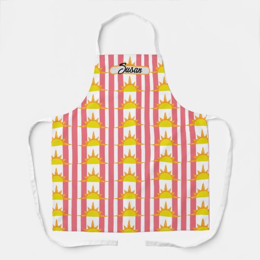 Tablier Soleil jaune orange sur bandes roses (Recto)