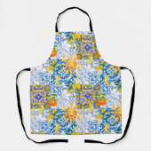 Tablier soleil méditerranéen, fleurs, citron, moitié lune, (Recto)