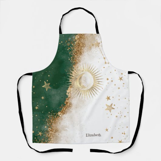 Tablier Soleil Or Céleste Et Étoiles Lune Vert (Recto)