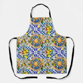 Tablier soleil sicilien, citron, carreaux méditerranéens, (Recto)