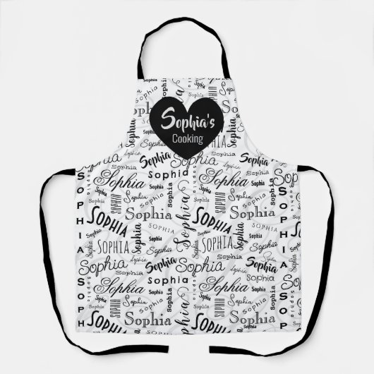 Tablier Sophia Typographie noir blanc (Recto)
