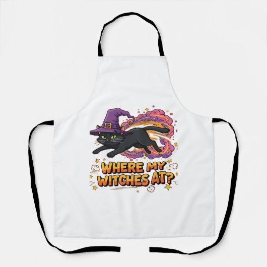 Tablier sorcière chat noir T-shirt classique (Recto)