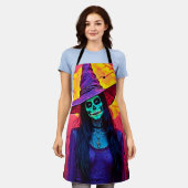 Tablier Sorcière d'Halloween avec conception de visage crâ (Porté)