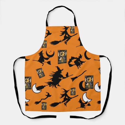 Tablier Sorcière magicien chat noir lune bloomstick (Recto)