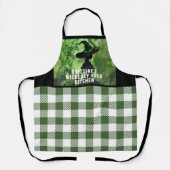 Tablier Sorcière peinte méchamment bien en gingham vert à (Recto)