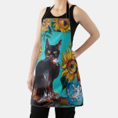 TABLIER SOUCHES AVEC CHAT NOIR EN TURQUOISE BLEUE (Insitu)
