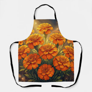 Tablier Soucis Orange Vibrant Galaxie Florale Nuit Étoilée