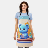 Tablier Souris bleu mignonne avec fleurs (Porté)