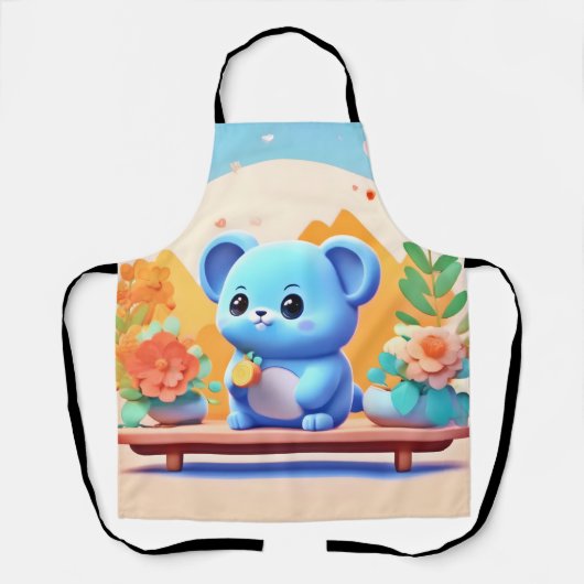 Tablier Souris bleu mignonne avec fleurs (Recto)