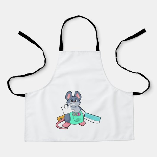 Tablier Souris comme coiffeur avec ciseaux et comble (Recto)