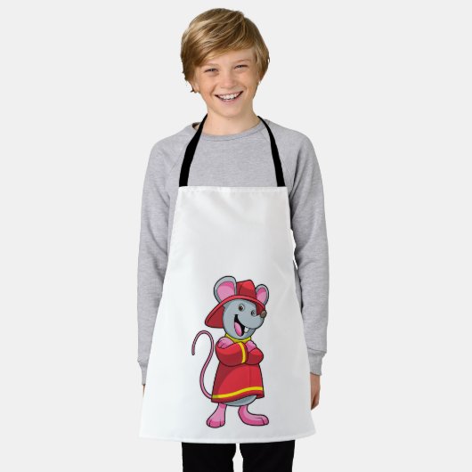 Tablier Souris comme pompier avec casque (Porté)