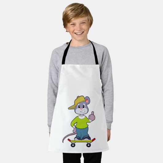 Tablier Souris en skate avec skateboard (Porté)