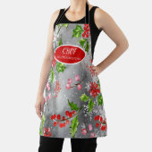 Tablier Sowflakes Holly Berry BranchesGrey Holiday Apron (Insitu)