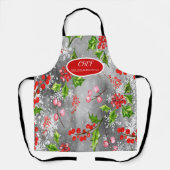 Tablier Sowflakes Holly Berry BranchesGrey Holiday Apron (Recto)