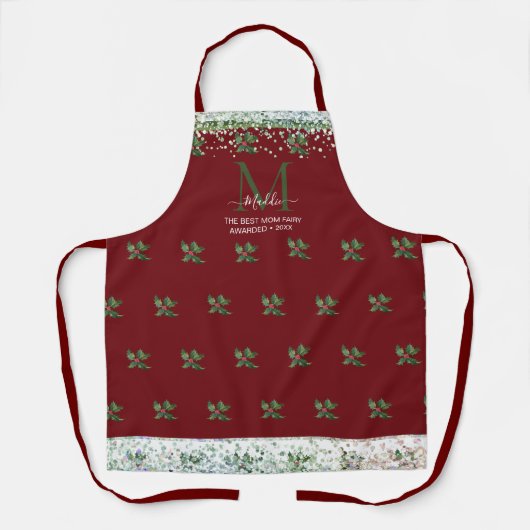 Tablier Sparkly glittery mistletoe glam personnalisé Monog (Recto)