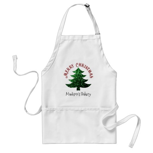 Tablier Sparkly Merry Christmas tree Personalize name (Devant)