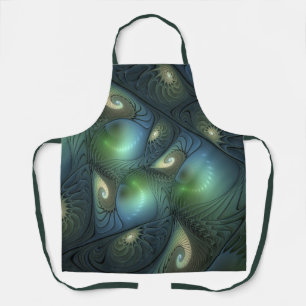 Tablier Spirales Turquoise Beige Vert Abstrait Fractal Art