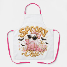 Spooky Chic Pink Ghost Halloween Retro Women Apron