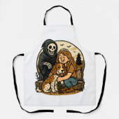 Tablier Spooky Grim Reaper with Girl and Dog Skeleton Art  (Recto)