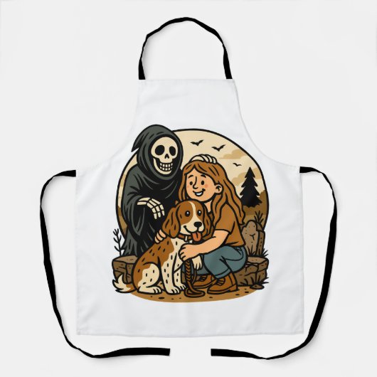 Tablier Spooky Grim Reaper with Girl and Dog Skeleton Art  (Recto)