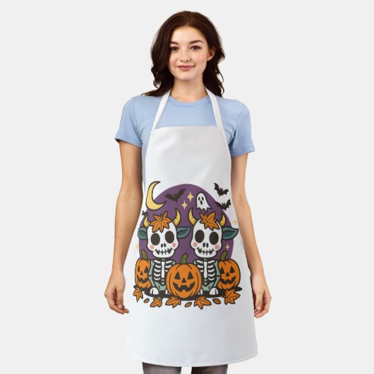 Tablier Spooky Skeleton Cows All-Over Print Apron, Medium (Porté)