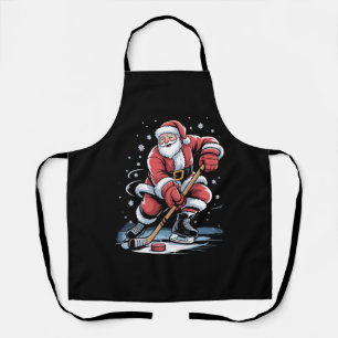 Tablier Sports de Noël : le Père Noël joue au hockey sur g