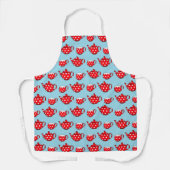 Tablier Spotty Red Teapot et tasses Motif bleu (Recto)