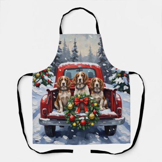 Tablier Springer Spaniel Christmas Red Truck Holiday (Recto)