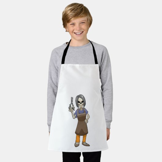 Tablier Squelette comme coiffeur avec ciseaux (Porté)