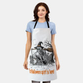 Tablier Squelette de sorcière drôle buvant du café | Salle (Porté)