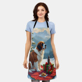 Tablier St. Bernard Winter Picnic Christmas Painting (Porté)