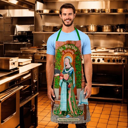 Tablier St. Martha de Béthanie dans sa cuisine
