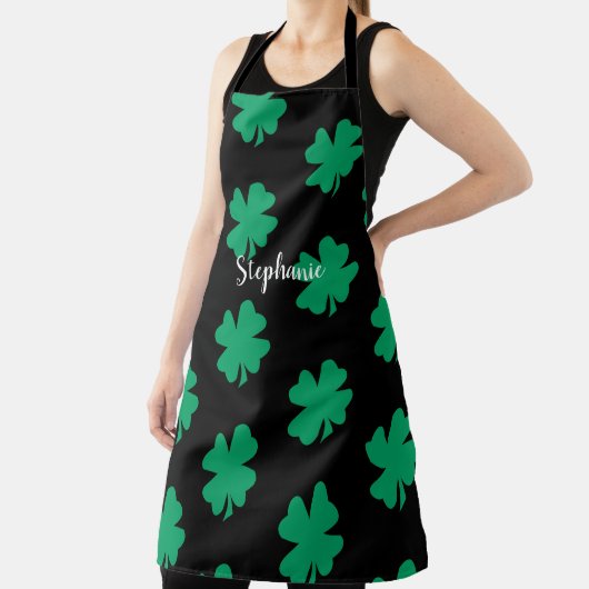 Tablier St Patrick's Day Shamrock Feuille verte Noir 2024 (Insitu)