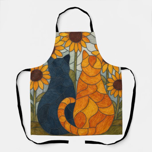 Tablier Stained Glass Cats and Sunflowers Art Design (Recto)
