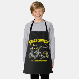 Tablier Stare Contest Funny Fishing Cat Yellow Cartoon